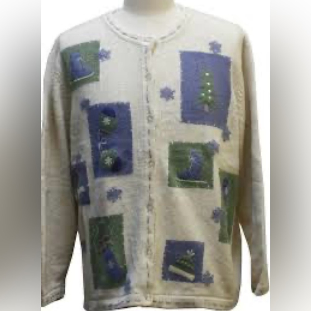 Croft & Barrow Winter Knit Button Front Embroidered Cardigan Sweater  S